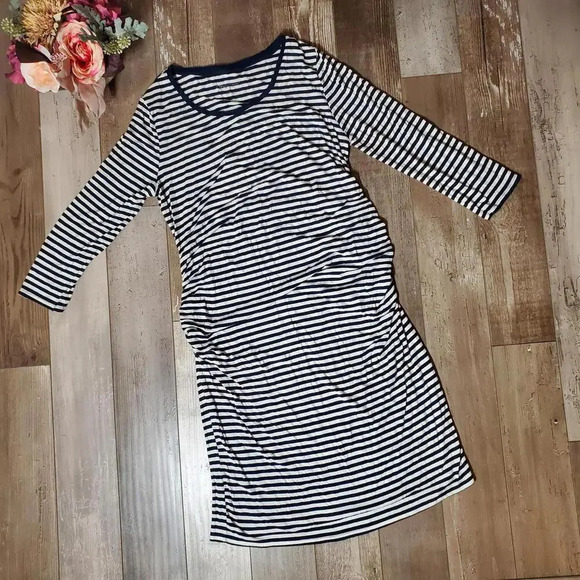 Liz Lange Maternity Women's Navy Blue and White Striped Midi Dress Size Large - Picture 9 of 15